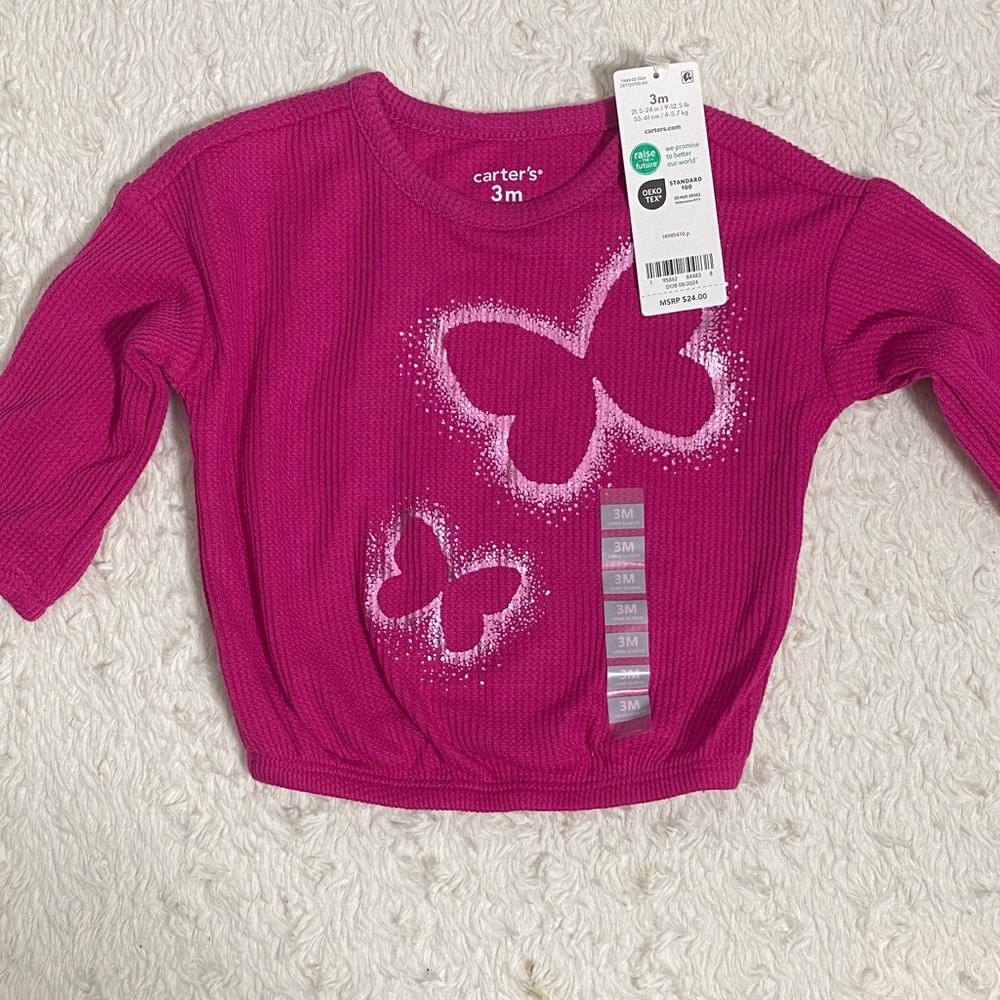 Carter's Fuchsia Butterfly Long Sleeve Tee NWT